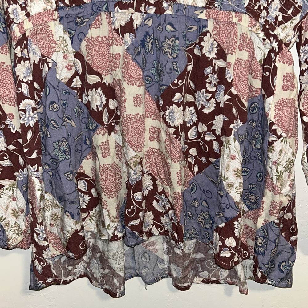 Maurices XXL Peplum Rayon Empire Waist Boho Patchwork V Neck Blouse Boho Style - Picture 9 of 16